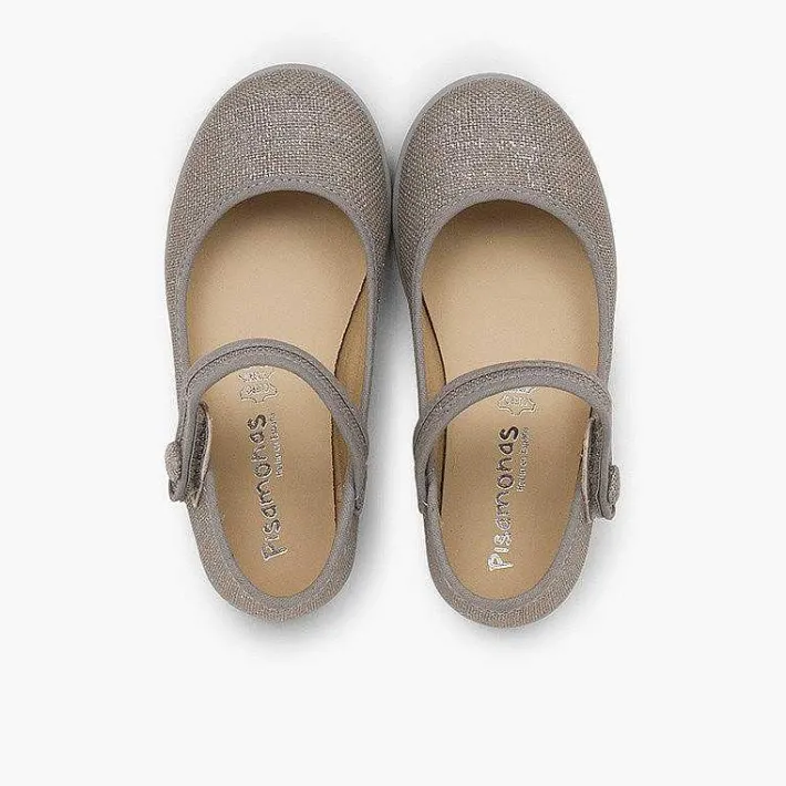 Zapatos Comunión<Pisamonas Merceditas Tira Adherente En Lino Metalizado