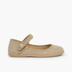 Zapatos Comunión<Pisamonas Merceditas Tira Adherente En Lino Metalizado