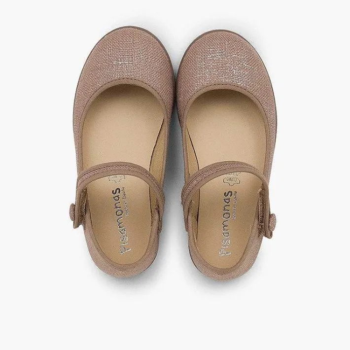 Zapatos Comunión<Pisamonas Merceditas Tira Adherente En Lino Metalizado