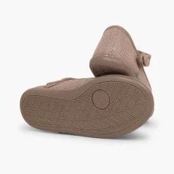 Zapatos Comunión<Pisamonas Merceditas Tira Adherente En Lino Metalizado