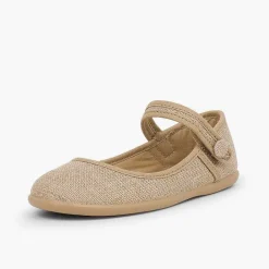 Zapatos Comunión<Pisamonas Merceditas Tira Adherente En Lino Metalizado