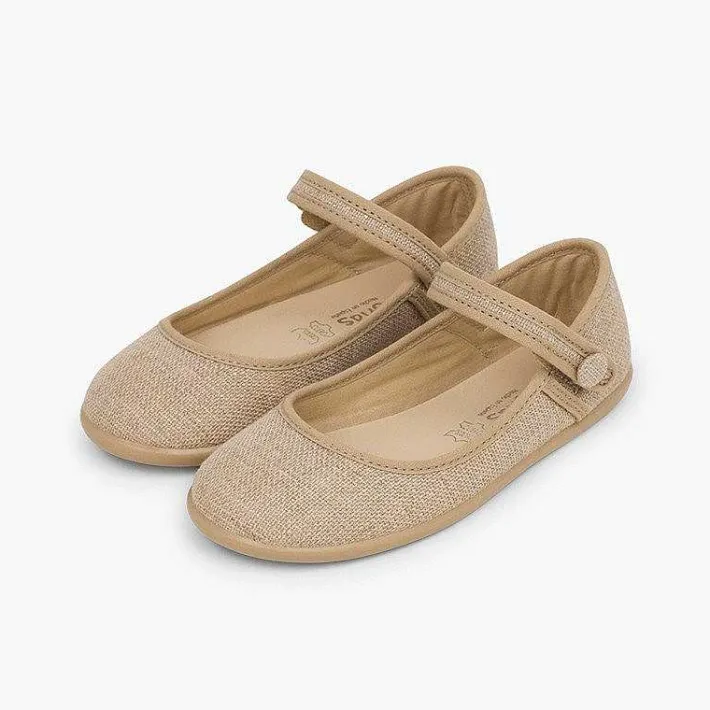 Zapatos Comunión<Pisamonas Merceditas Tira Adherente En Lino Metalizado