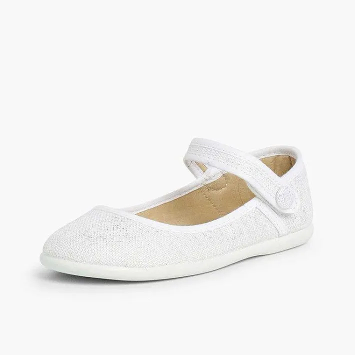 Zapatos Comunión<Pisamonas Merceditas Tira Adherente En Lino Metalizado