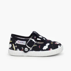Zapatillas<Pisamonas Pepito Lona Estampado Cierre Boton