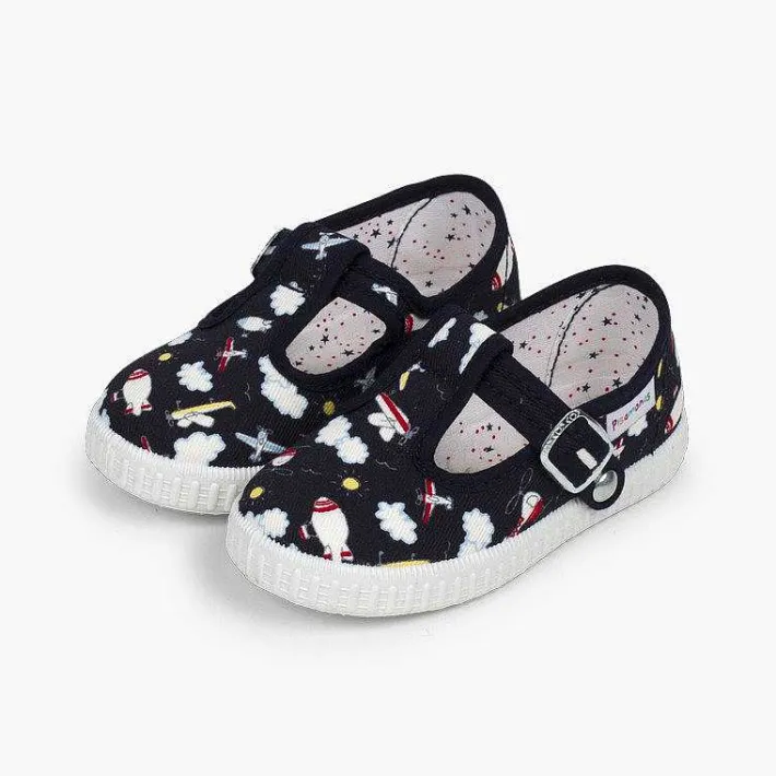 Zapatillas<Pisamonas Pepito Lona Estampado Cierre Boton