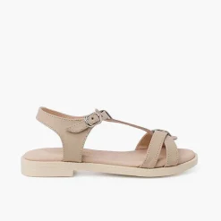 Sandalias<Pisamonas Sandalias Niña De Piel Suave Con Tira Central Trenzada