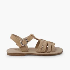 Sandalias<Pisamonas Sandalias Niña Tipo Gladiador Piel Grabada Color Arena