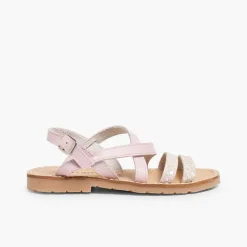Sandalias<Pisamonas Sandalias Niña Tiras Cruzadas Piel Efecto Nacar