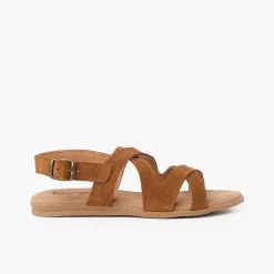 Sandalias<Pisamonas Sandalias Niña Y Mujer De Piel Con Tiras Cruzadas Color Camel