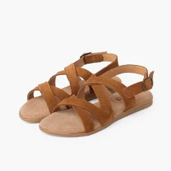 Sandalias<Pisamonas Sandalias Niña Y Mujer De Piel Con Tiras Cruzadas Color Camel