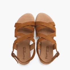Sandalias<Pisamonas Sandalias Niña Y Mujer De Piel Con Tiras Cruzadas Color Camel
