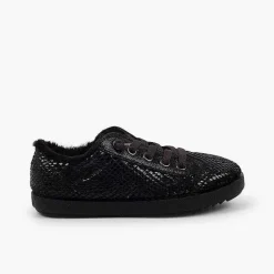 Zapatillas<Pisamonas Zapatillas Animal Print Serpiente Con Forro Pelo Color Negro