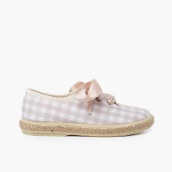 Zapatillas<Pisamonas Zapatillas Cuadros Vichy Y Yute Cordones Raso