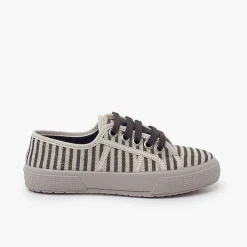 Zapatillas<Pisamonas Zapatillas Rayas Suela Ancha Color Crudo Y Gris