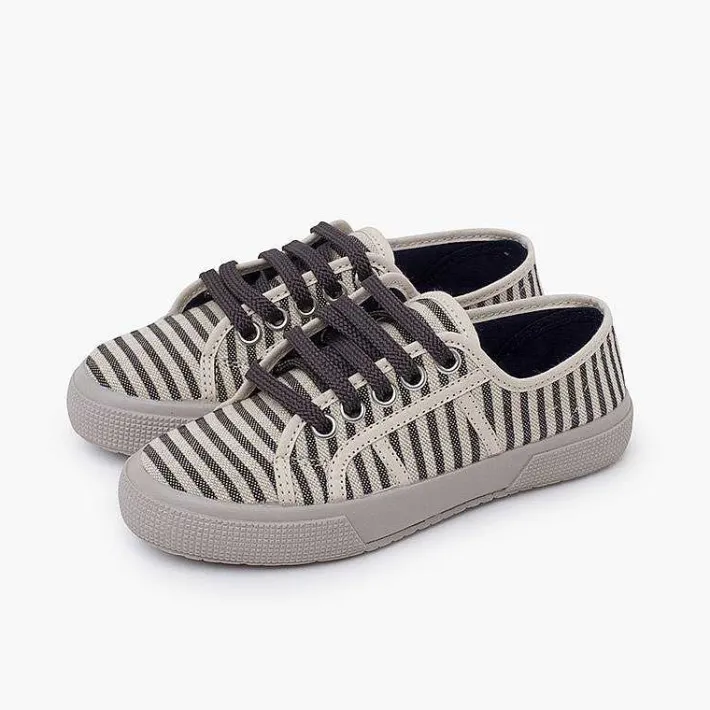 Zapatillas<Pisamonas Zapatillas Rayas Suela Ancha Color Crudo Y Gris