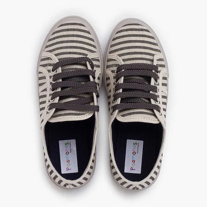 Zapatillas<Pisamonas Zapatillas Rayas Suela Ancha Color Crudo Y Gris