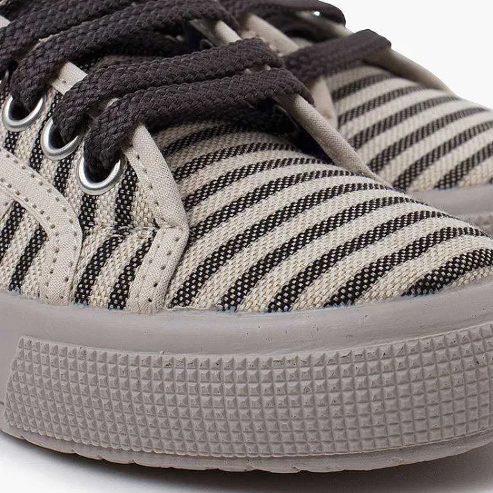 Zapatillas<Pisamonas Zapatillas Rayas Suela Ancha Color Crudo Y Gris