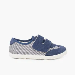 Zapatillas<Pisamonas Zapatillas Rayas Y Serraje Con Tira Adherente Doble